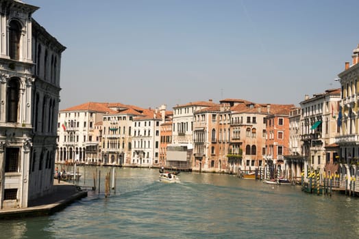 View of the streets of Venice with gondolas. Italy
