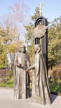 ROSTOV-ON-DON,RUSSIA-NOVEMBER 17 - Monument to prince Pyotr and princess Fevronia of Murom- wonder-workers (13th century) on November 17,2013 in Rostov-on-Don