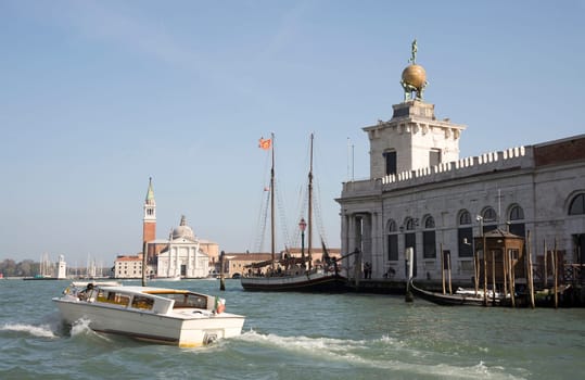 View of the Grand Canal with boats. Venice. Italy