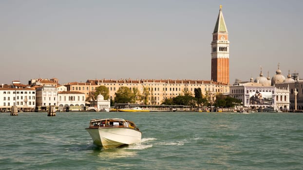 View of the Grand Canal with boats. Venice. Italy