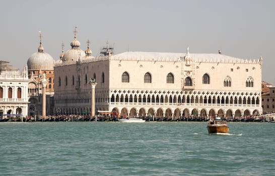 Venice, Italy- March 30, 2014:Vessels running captains sail on the Grand Canal