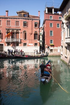 View of the streets of Venice with gondolas. Italy