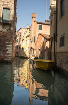 View of the streets of Venice with gondolas. Italy