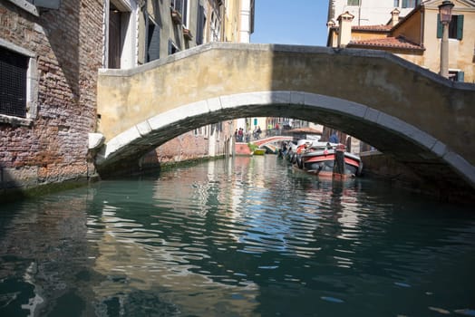 View of the streets of Venice with gondolas. Italy