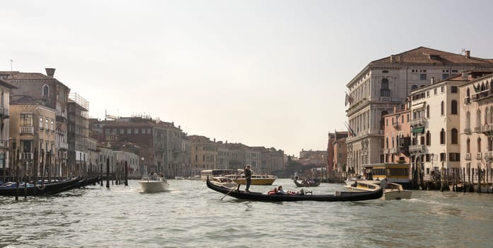 View of the Grand Canal with boats. Venice. Italy