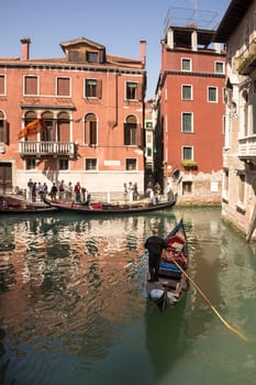 View of the streets of Venice with gondolas. Italy