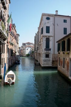 View of the streets of Venice with gondolas. Italy