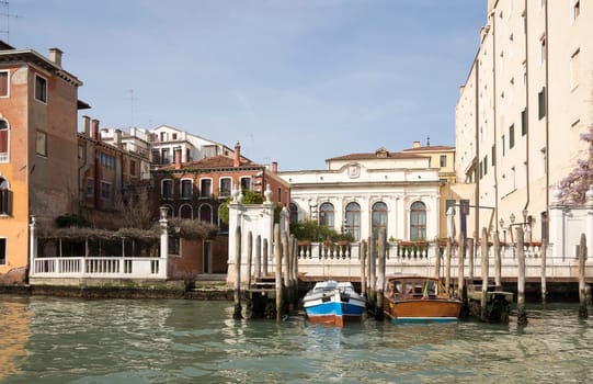 View of the streets of Venice with gondolas. Italy