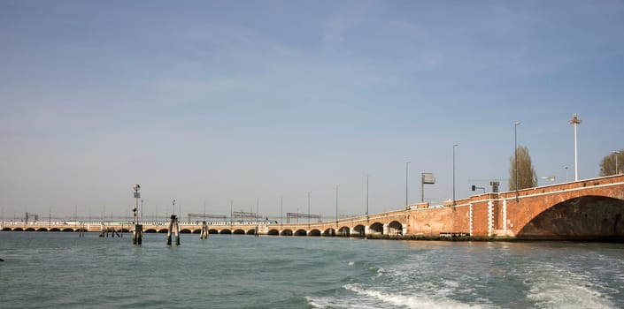 View on the bridges of Venice from a boat