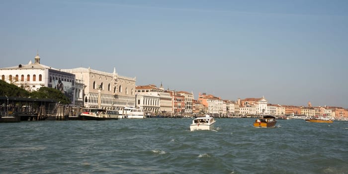 View of the Doge's palace with boats. Venice. Italy