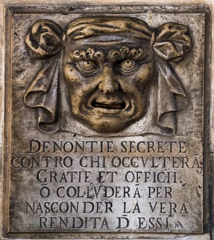 Mailbox "Mouth of Truth"" located at the Palazzo Duca. Venice. Italy"