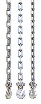 Three chain hooks 3D rendering illustration isolated on white background