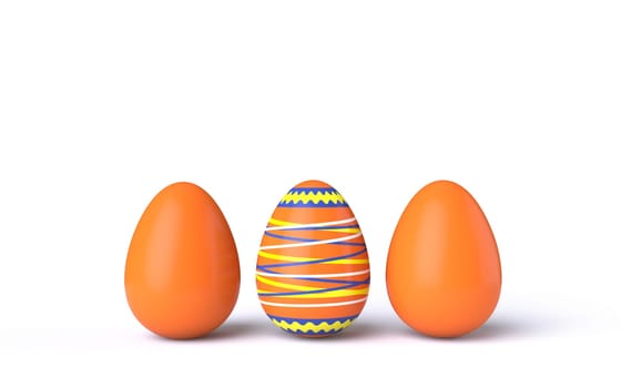 Three orange Easter eggs 3D rendering illustration isolated on white background