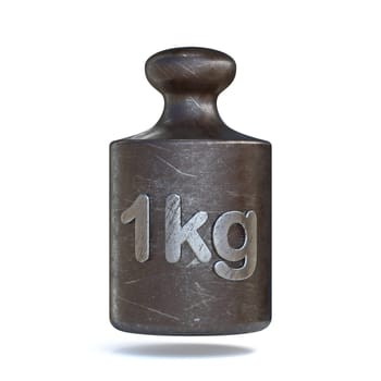 Old weight one kilogram 3D rendering illustration isolated on white background