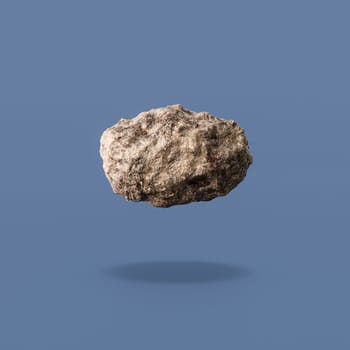 One Single Detailed Asteroid Isolated on Flat Blue Background with Shadow 3D Illustration
