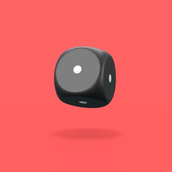 All One Numbered Faces Black Dice Isolated on Flat Red Background with Shadow 3D Illustration