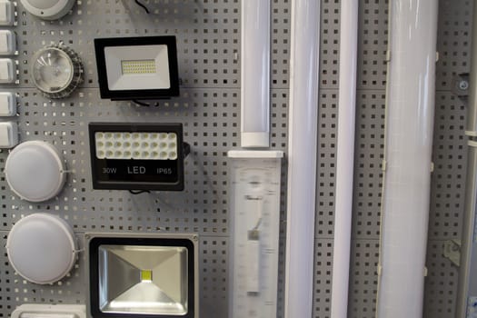 set of contemporary lights, led spot, mix of led lighting exposition