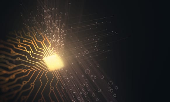 Artificial intelligence. Microchip connections, electric pulses and binary codes.