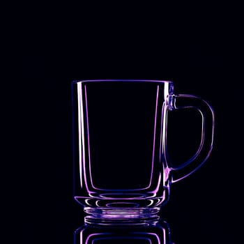 Just a glass on a black background with a reflection. Purple colors. Isolated.