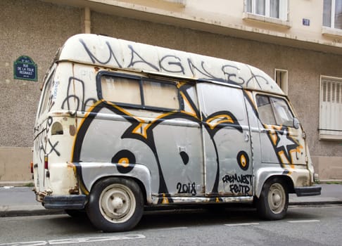 Pickup truck customized with graffiti, street art (Paris France)