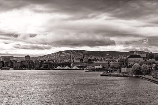Oslo, Norway, harbor with city view