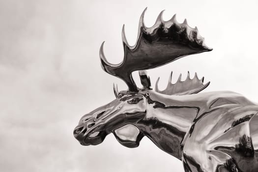 Giant moose made of polished steel, Østerdalen, Norway, Bjøråa rest area at road 3