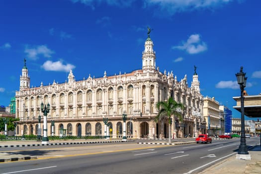 Havana Cuba. November 25, 2020: Exterior view of the great theater of Havana, a place visited by tourists and Cubans