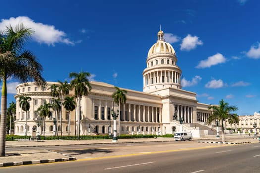 Havana Cuba. November 25, 2020: Exterior view of the Capitol of Havana, an area visited by tourists and Cubans