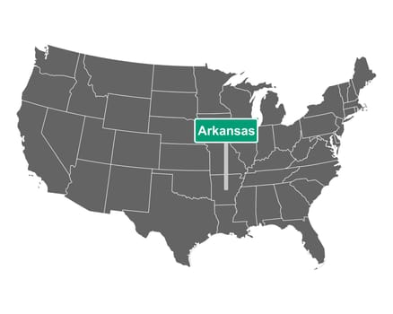 Arkansas state limit sign and map of USA