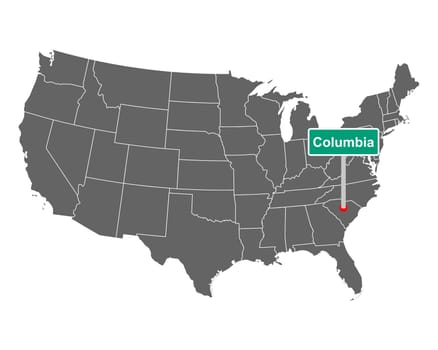 Columbia city limit sign and map of USA