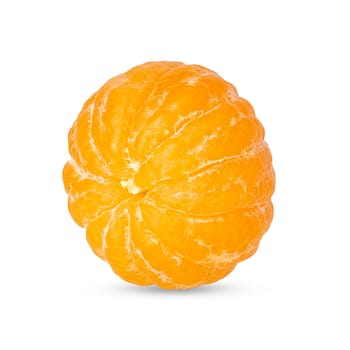 One ripe whole peeled mandarin fruit on white background with clipping path for package design. Full depth of field. Perfectly retouched.