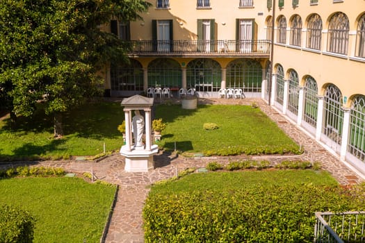 Ancient garden of a monastery in town of Brescia, Italy. Soft focus. from above.