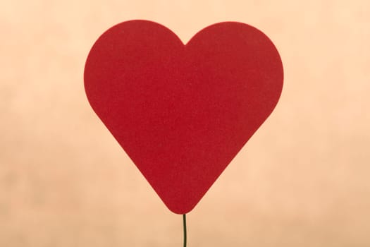 Decorative felt Heart on wire over beige background