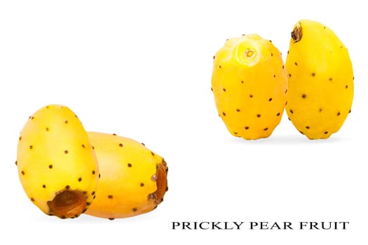 Isolated prickly pear fruits with shadow for packaging and advertisement. Full depth of field. Clip art image for package design. Copyspace for text.