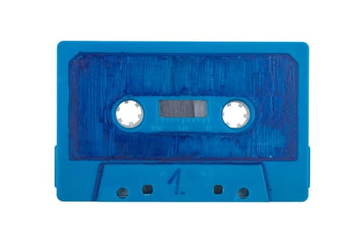 Scribbeld blue audio Tape isolated over white Background