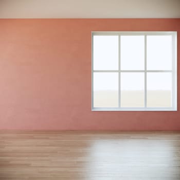modern minimal room interior design with wooden floor, pink wall, white ceiling and window, 3d rendering