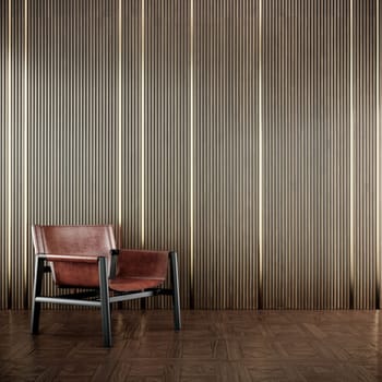 interior design with armchair on luxury wall design and parquet floor, 3d rendering