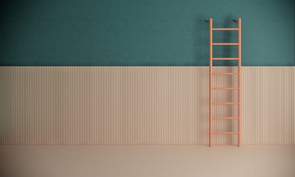 minimal style room with ladder on green and wooden wall. 3d render background