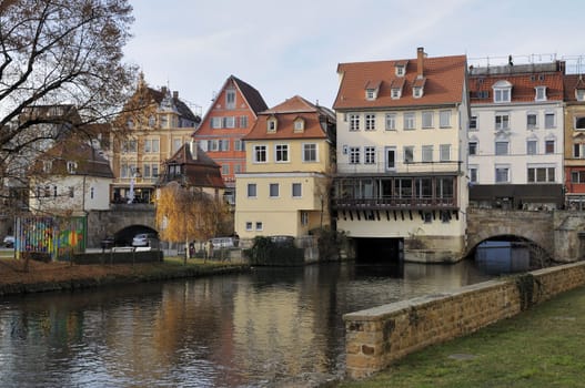 view of old houses in city center prospecting on canal in city center..
