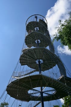 Stuttgart, Germany, 2012 july 22th, the steel structure of the panoramic tower built in the middle of the urban park..