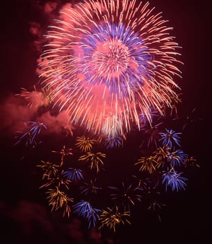 Brightly colorful fireworks in the night sky