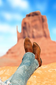 relaxed in front of Monument Valley tribal Parl, American Southwest