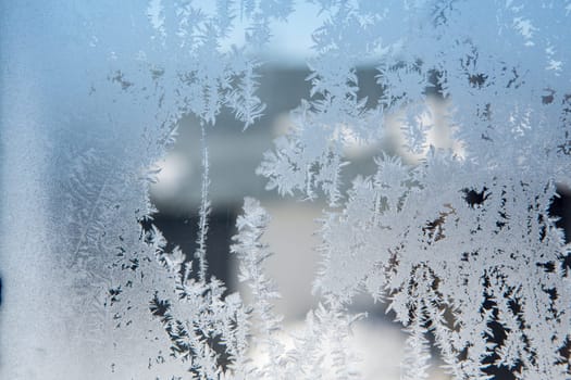 ice patterns on winter glass