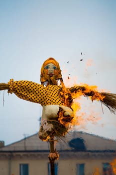 Traditional off winter in Russia, burning effigies of carnival.