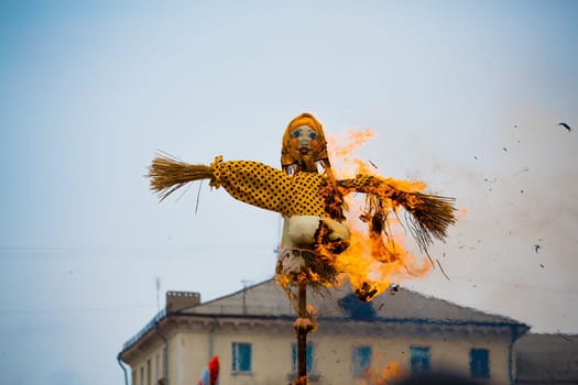 Traditional off winter in Russia, burning effigies of carnival.
