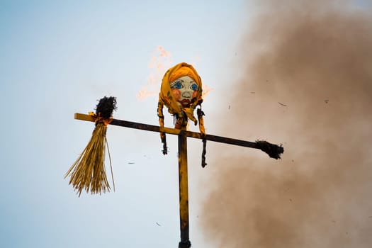 Traditional off winter in Russia, burning effigies of carnival.