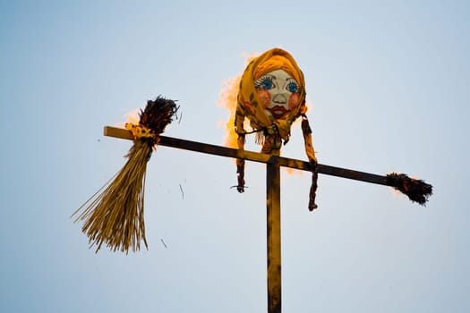 Traditional off winter in Russia, burning effigies of carnival.