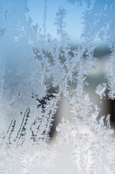 ice patterns on winter glass