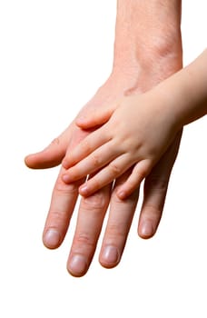 children and man hands isolated on white