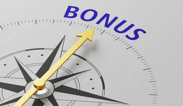 Compass needle pointing to the text Bonus - 3d render